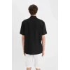 Defacto E1223 Siyah Regular Fit Polo Yaka Krinkıl Yazlık Kısa Kollu Siyah Gömlek