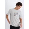 Defacto E0582 Gri %100 Pamuk Boxy Fit Bisiklet Yaka Sırt Baskılı Kısa Kollu Tişört