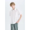 Defacto E1588 Beyaz Erkek Çocuk Oversize Geniş Kalıp Polo Yaka Paraşüt Kısa Kollu Gömlek
