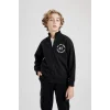 Defacto B6634 Siyah Erkek Çocuk Dik Yaka Baskılı Fermuarlı Sweatshirt