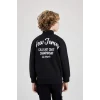 Defacto B6634 Siyah Erkek Çocuk Dik Yaka Baskılı Fermuarlı Sweatshirt