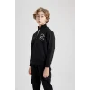Defacto B6634 Siyah Erkek Çocuk Dik Yaka Baskılı Fermuarlı Sweatshirt