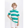 Defacto B5931 Beyaz Erkek Çocuk Bisiklet Yaka Çizgili Kısa Kollu Tişört