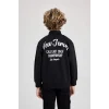 Defacto B6634 Siyah Erkek Çocuk Dik Yaka Baskılı Fermuarlı Sweatshirt