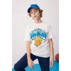 Defacto B6821 Ekru Erkek Çocuk NBA New York Knicks Oversize Geniş Kalıp Bisiklet Yaka Kısa Kollu Tişört