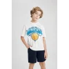 Defacto B6821 Ekru Erkek Çocuk NBA New York Knicks Oversize Geniş Kalıp Bisiklet Yaka Kısa Kollu Tişört