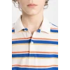 Defacto B6151 Ekru Erkek Çocuk Çizgili Pike Kısa Kollu Polo Tişört