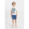 Defacto C5508 Beyaz Erkek Çocuk Sonic the Hedgehog Kısa Kollu Şortlu Pijama Takımı