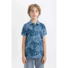 Defacto B6163 Mavi Erkek Çocuk Desenli Pike Kısa Kollu Polo Tişört