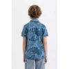 Defacto B6163 Mavi Erkek Çocuk Desenli Pike Kısa Kollu Polo Tişört