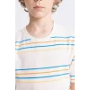 Defacto B6157 Beyaz Erkek Çocuk Bisiklet Yaka Çizgili Kısa Kollu Tişört