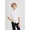 Defacto W3214 Beyaz Erkek Çocuk Dik Yaka Dokulu Basic Düz Uzun Kollu Gömlek