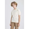 Defacto B6158 Ekru Erkek Çocuk Bisiklet Yaka Kısa Kollu Tişört