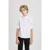 Defacto W3214 Beyaz Erkek Çocuk Dik Yaka Dokulu Basic Düz Uzun Kollu Gömlek