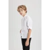 Defacto W3214 Beyaz Erkek Çocuk Dik Yaka Dokulu Basic Düz Uzun Kollu Gömlek
