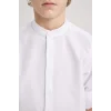 Defacto W3214 Beyaz Erkek Çocuk Dik Yaka Dokulu Basic Düz Uzun Kollu Gömlek