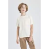 Defacto B6158 Ekru Erkek Çocuk Bisiklet Yaka Kısa Kollu Tişört