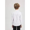 Defacto W3214 Beyaz Erkek Çocuk Dik Yaka Dokulu Basic Düz Uzun Kollu Gömlek