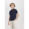 Defacto C1593 Lacivert Erkek Çocuk Dik Yaka Kısa Kollu Polo Tişört