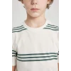 Defacto B5932 Ekru Erkek Çocuk Bisiklet Yaka Çizgili Kısa Kollu Tişört