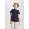 Defacto C1593 Lacivert Erkek Çocuk Dik Yaka Kısa Kollu Polo Tişört