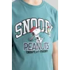 Defacto C0514 Yeşil Erkek Çocuk Snoopy Bisiklet Yaka Kısa Kollu Tişört