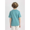 Defacto C0514 Yeşil Erkek Çocuk Snoopy Bisiklet Yaka Kısa Kollu Tişört