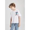 Defacto B7216 Beyaz Erkek Çocuk Marvel Comics Bisiklet Yaka Kısa Kollu Tişört