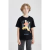 Defacto C0381 Siyah Erkek Çocuk Avatar the Last Airbender Bisiklet Yaka Kısa Kollu Tişört