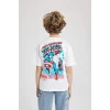 Defacto B7216 Beyaz Erkek Çocuk Marvel Comics Bisiklet Yaka Kısa Kollu Tişört
