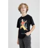 Defacto C0381 Siyah Erkek Çocuk Avatar the Last Airbender Bisiklet Yaka Kısa Kollu Tişört