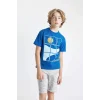 Defacto C3306 Mavi Erkek Çocuk Bisiklet Yaka Baskılı Kısa Kollu Tişört