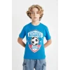 Defacto C6498 Mavi Erkek Çocuk Bisiklet Yaka Baskılı Kısa Kollu Tişört