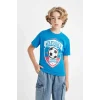 Defacto C6498 Mavi Erkek Çocuk Bisiklet Yaka Baskılı Kısa Kollu Tişört