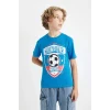 Defacto C6498 Mavi Erkek Çocuk Bisiklet Yaka Baskılı Kısa Kollu Tişört