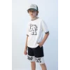 Defacto C3900 Ekru Erkek Çocuk Oversize Geniş Kalıp Bisiklet Yaka Baskılı Kısa Kollu Tişört