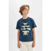 Defacto C4660 Lacivert Erkek Çocuk Bisiklet Yaka Baskılı Kısa Kollu Tişört