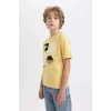 Defacto C3308 Sarı Erkek Çocuk Bisiklet Yaka Baskılı Kısa Kollu Tişört