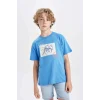 Defacto C4657 Mavi Erkek Çocuk Bisiklet Yaka Baskılı Kısa Kollu Tişört