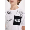 Defacto C3110 Beyaz Erkek Çocuk Star Wars Bisiklet Yaka Kısa Kollu Tişört