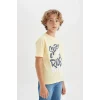 Defacto C4662 Sarı Erkek Çocuk Bisiklet Yaka Baskılı Kısa Kollu Tişört
