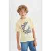 Defacto C4662 Sarı Erkek Çocuk Bisiklet Yaka Baskılı Kısa Kollu Tişört