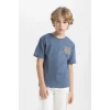Defacto C4653 İndigo Erkek Çocuk Bisiklet Yaka Sırt Baskılı Kısa Kollu Tişört