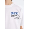 Defacto D2100 Beyaz Erkek Çocuk Snoopy Bisiklet Yaka Kısa Kollu Tişört