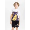 Defacto C0388 Beyaz Erkek Çocuk NBA Los Angeles Lakers Oversize Geniş Kalıp Bisiklet Yaka Kısa Kollu Tişört