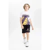 Defacto C0388 Beyaz Erkek Çocuk NBA Los Angeles Lakers Oversize Geniş Kalıp Bisiklet Yaka Kısa Kollu Tişört