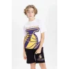 Defacto C0388 Beyaz Erkek Çocuk NBA Los Angeles Lakers Oversize Geniş Kalıp Bisiklet Yaka Kısa Kollu Tişört