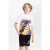 Defacto C0388 Beyaz Erkek Çocuk NBA Los Angeles Lakers Oversize Geniş Kalıp Bisiklet Yaka Kısa Kollu Tişört