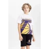 Defacto C0388 Beyaz Erkek Çocuk NBA Los Angeles Lakers Oversize Geniş Kalıp Bisiklet Yaka Kısa Kollu Tişört
