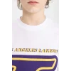 Defacto C0388 Beyaz Erkek Çocuk NBA Los Angeles Lakers Oversize Geniş Kalıp Bisiklet Yaka Kısa Kollu Tişört